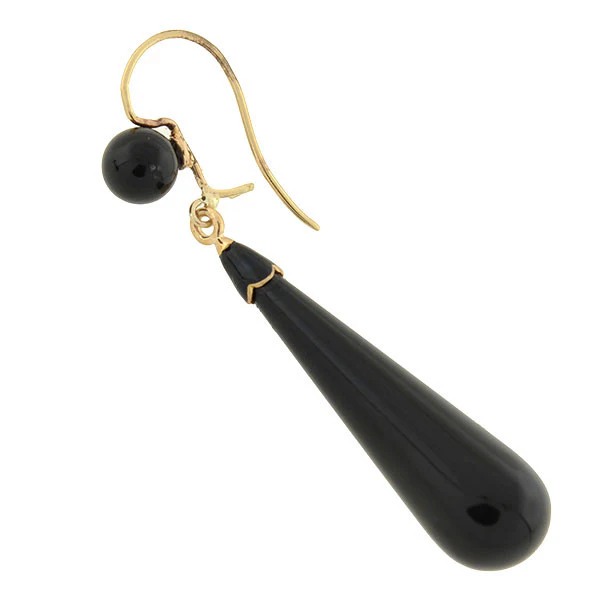 Victorian 14kt Carved Onyx Teardrop Earrings - Image 3