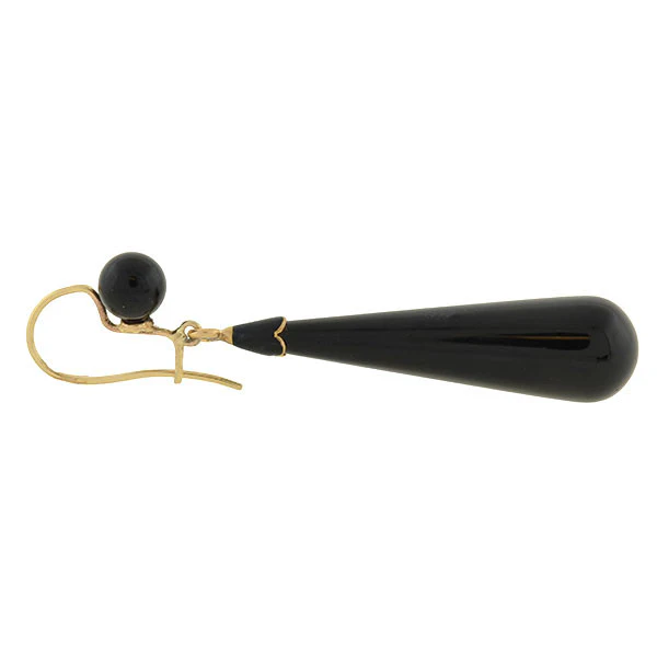 Victorian 14kt Carved Onyx Teardrop Earrings - Image 5
