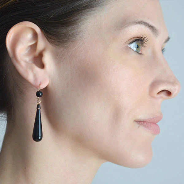 Victorian 14kt Carved Onyx Teardrop Earrings - Image 6