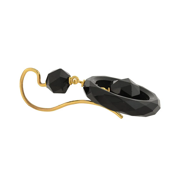 Victorian 14kt Faceted Onyx Ball + Ring Earrings - Image 4