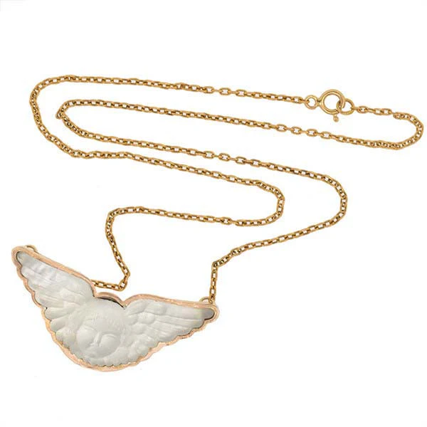 Victorian 14kt Foil Backed Art Glass Cherub Necklace - Image 2