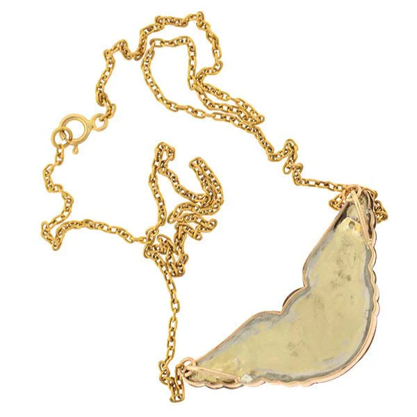 Victorian 14kt Foil Backed Art Glass Cherub Necklace - Image 5