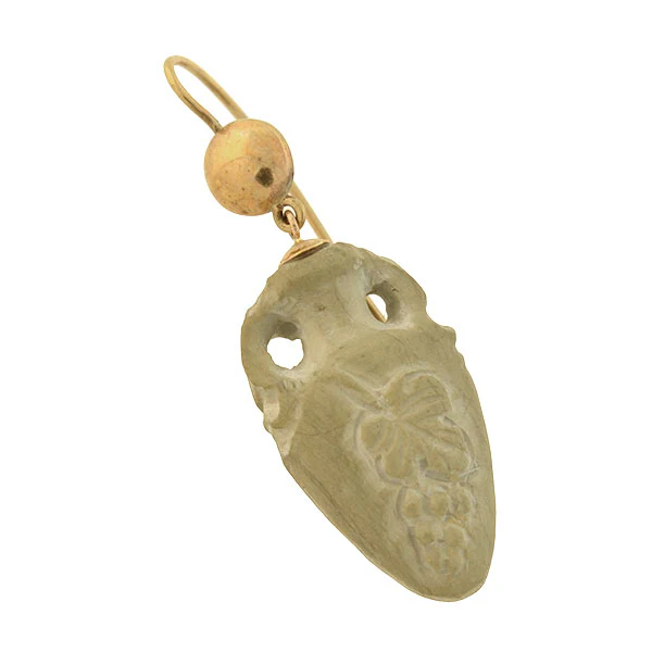 Victorian 14kt Hand Carved Lava Urn Earrings - Image 2