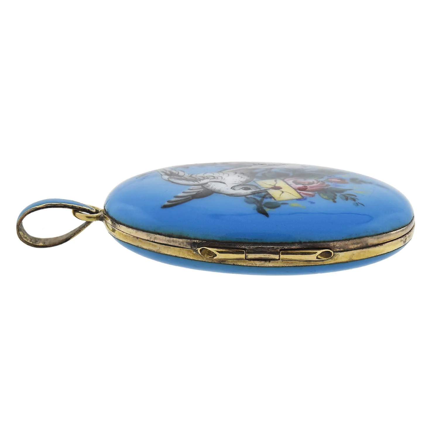 Victorian 14kt Hand Painted Enameled "Bird + Love Letter" Locket - Image 6