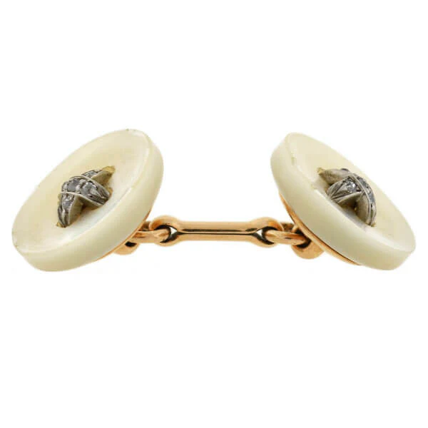 Victorian 14kt Mother of Pearl Diamond Button Cufflinks - Image 4