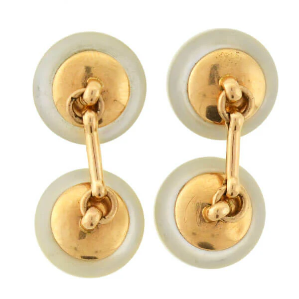 Victorian 14kt Mother of Pearl Diamond Button Cufflinks - Image 6