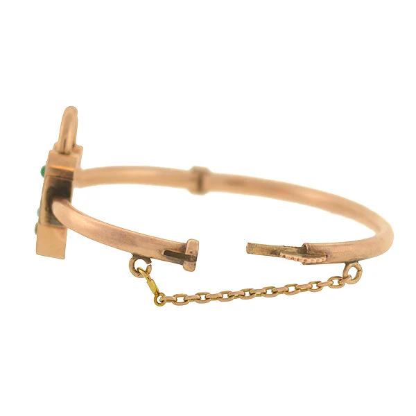 Victorian 14kt Rose Gold & Turquoise Padlock Bangle Bracelet - Image 2