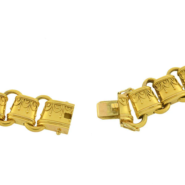 Victorian 15kt Etruscan Link Book Chain Necklace - Image 4