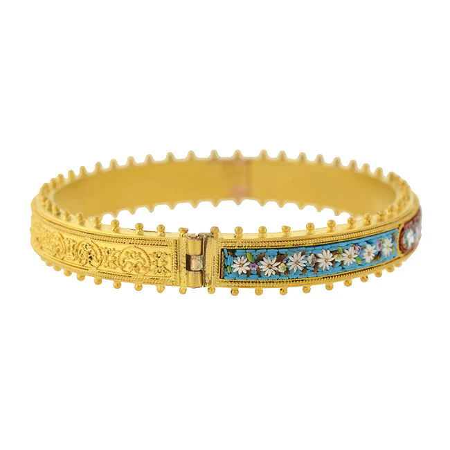 Victorian 15kt Etruscan Micro Mosaic Flower Bracelet - Image 4