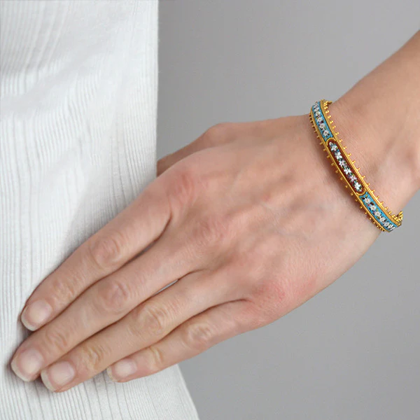 Victorian 15kt Etruscan Micro Mosaic Flower Bracelet - Image 7