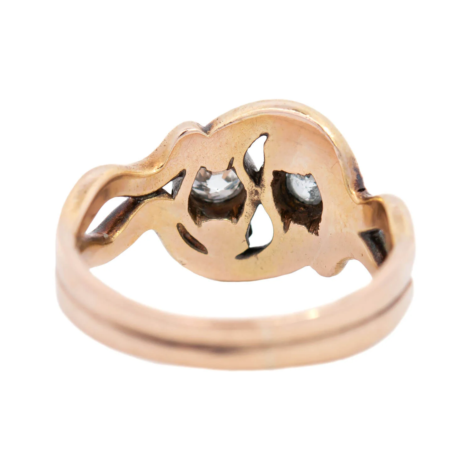 Victorian 14k and Sterling Silver Double Snake Head Diamond Ring - Image 5