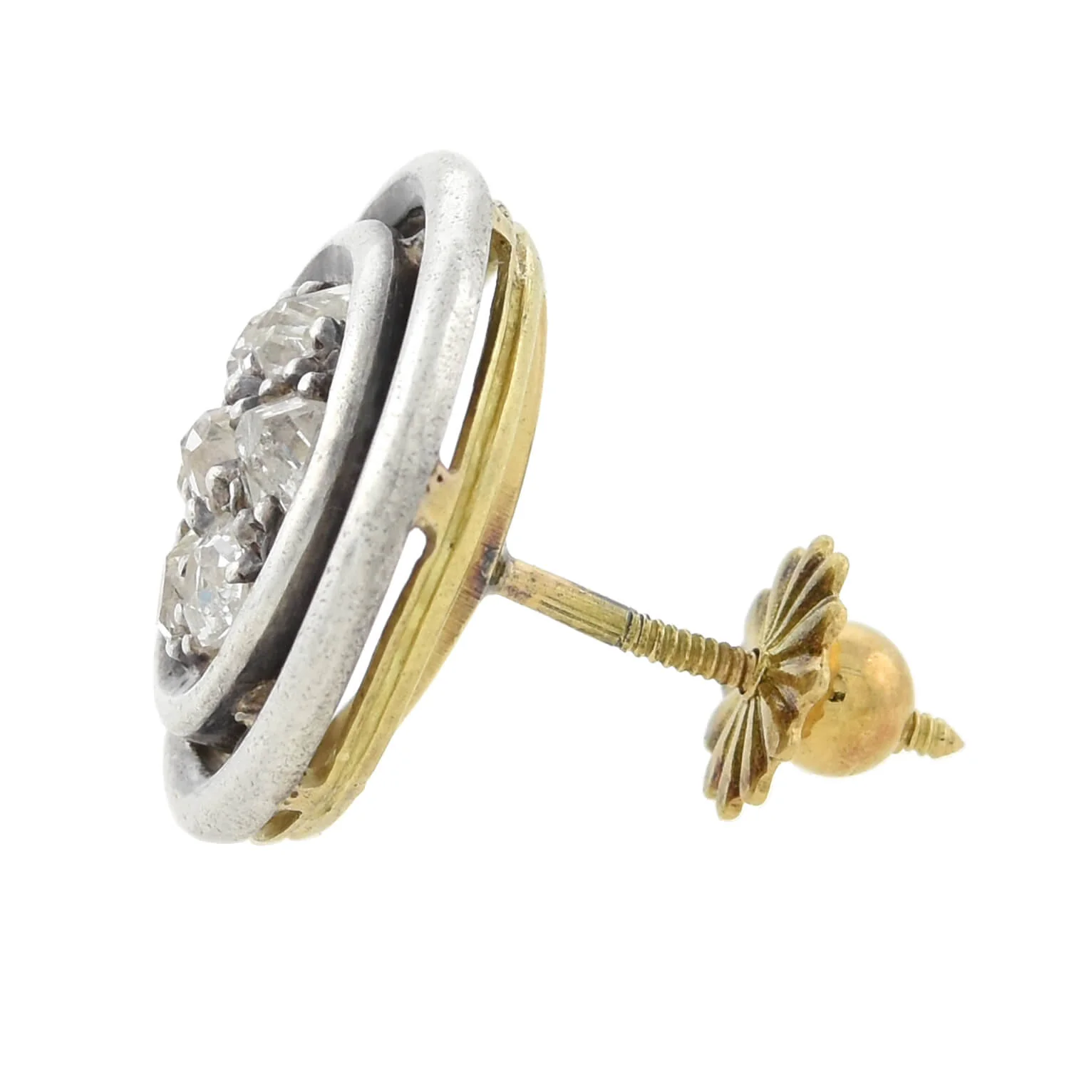 Victorian 18kt/Sterling Mine Cut Diamond Cluster Stud Earrings 0.65ctw - Image 5