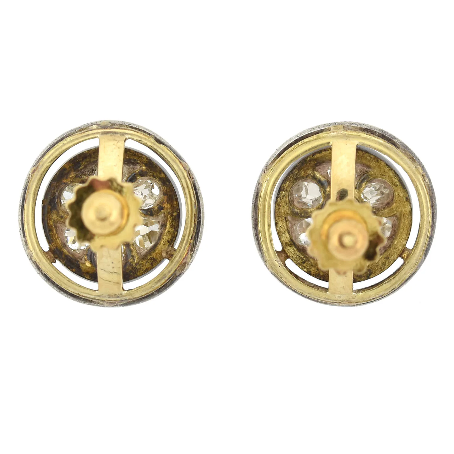 Victorian 18kt/Sterling Mine Cut Diamond Cluster Stud Earrings 0.65ctw - Image 6