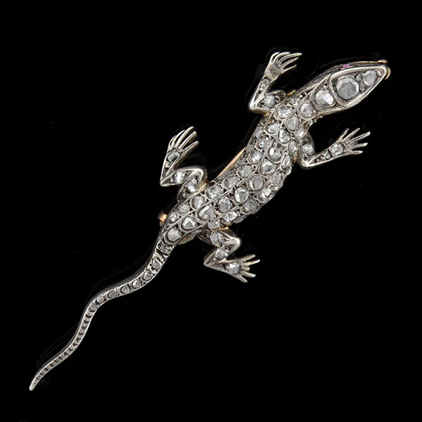 Victorian 18kt Sterling Rose Cut Diamond Salamander Pin 1ctw - Image 2