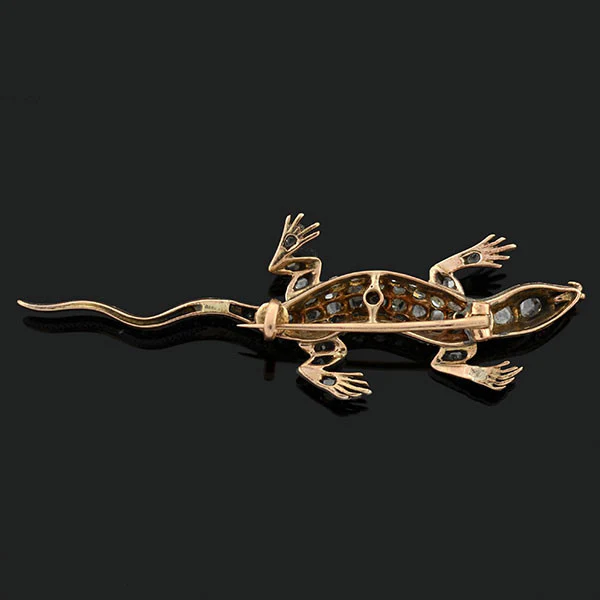 Victorian 18kt Sterling Rose Cut Diamond Salamander Pin 1ctw - Image 4