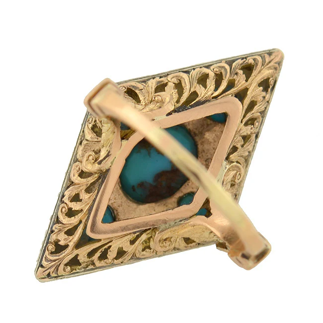 Victorian 18kt & Sterling Turquoise & Rose Cut Diamond Ring - Image 5