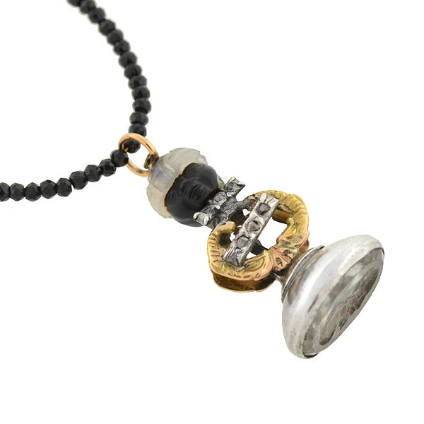 Victorian Blackamoor Intaglio Fob Black Spinel Necklace - Image 3