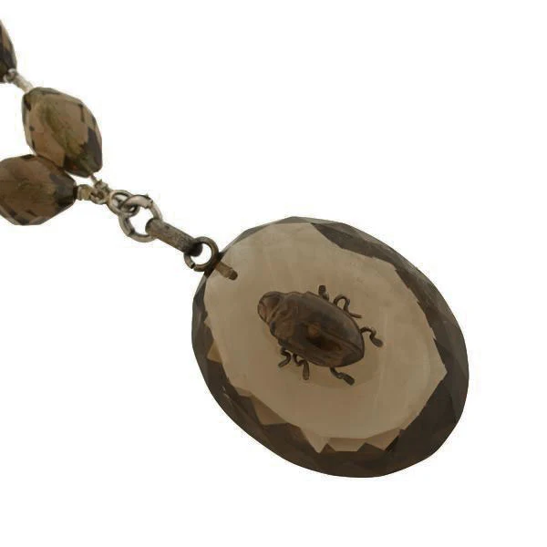 Victorian Carved Smoky Topaz Beetle Pendant Necklace - Image 3