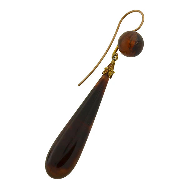 Victorian Dramatic Teardrop Tortoise Shell Earrings - Image 3