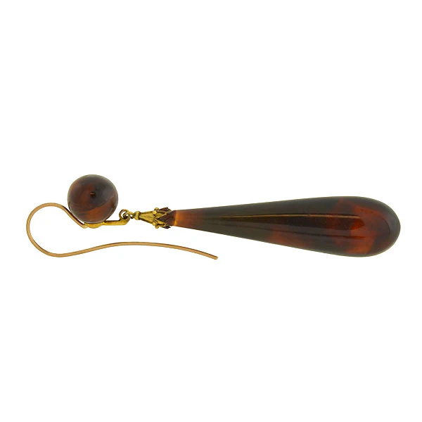 Victorian Dramatic Teardrop Tortoise Shell Earrings - Image 4