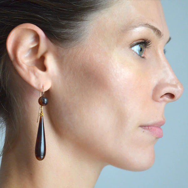 Victorian Dramatic Teardrop Tortoise Shell Earrings - Image 6