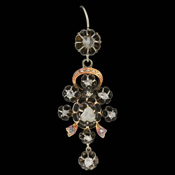 Victorian Dramatic Silver & 14kt Rose Cut Earrings - Image 2