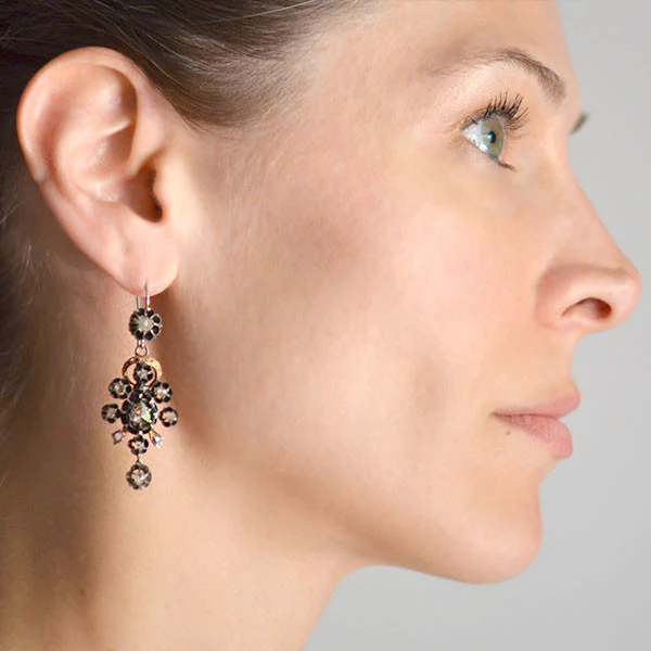 Victorian Dramatic Silver & 14kt Rose Cut Earrings - Image 8