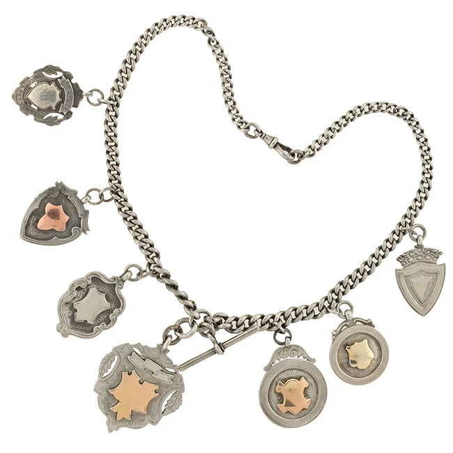 Victorian English Sterling & Rose Gold Medallion Festoon Necklace - Image 2