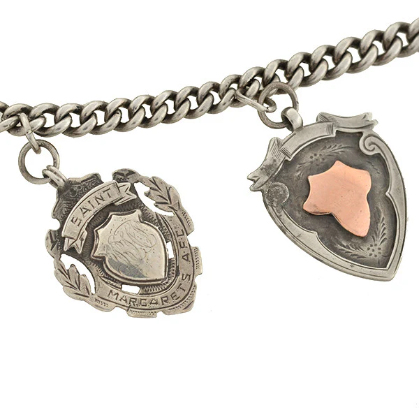 Victorian English Sterling & Rose Gold Medallion Festoon Necklace - Image 3