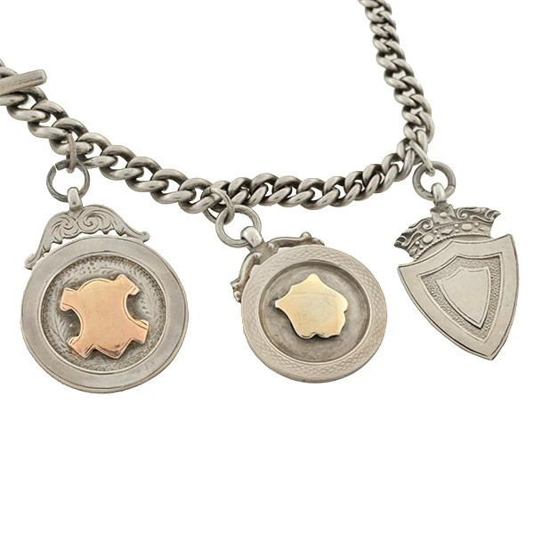 Victorian English Sterling & Rose Gold Medallion Festoon Necklace - Image 5