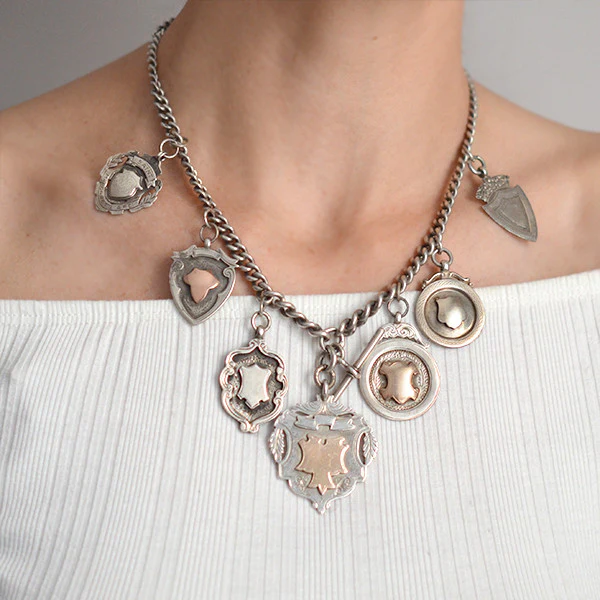 Victorian English Sterling & Rose Gold Medallion Festoon Necklace - Image 9