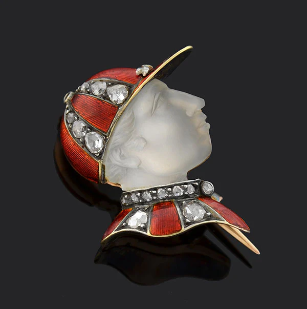 Victorian French 18kt Enamel Diamond & Moonstone "Fred Archer" Jockey Pin - Image 2