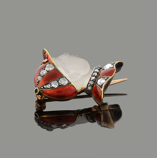 Victorian French 18kt Enamel Diamond & Moonstone "Fred Archer" Jockey Pin - Image 4