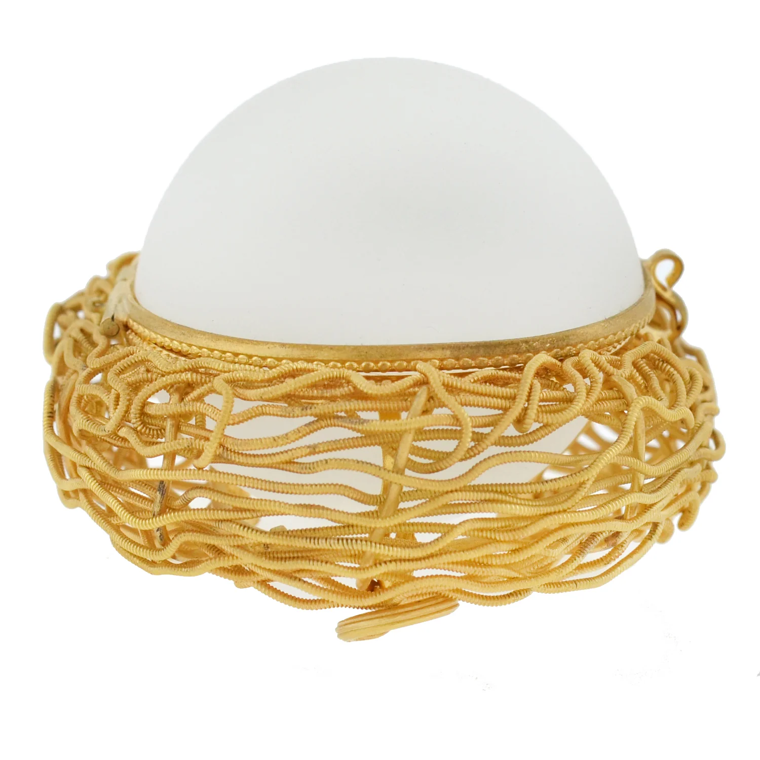 Victorian French Brass Gilt + White Satin Opaline Glass "Egg in Nest" Box - Image 3