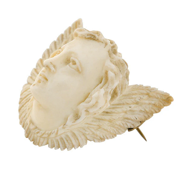 Victorian Hand Carved Ivory Angel Face & Wings Pin - Image 3