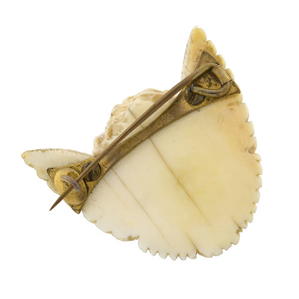 Victorian Hand Carved Ivory Angel Face & Wings Pin - Image 4