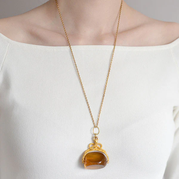 Victorian Huge 18kt Faceted Citrine & Snake Spinner Fob - Image 5