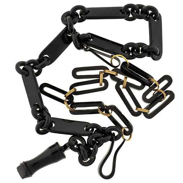 Victorian Jet Watch Chain & Whistle Pendant - Image 7