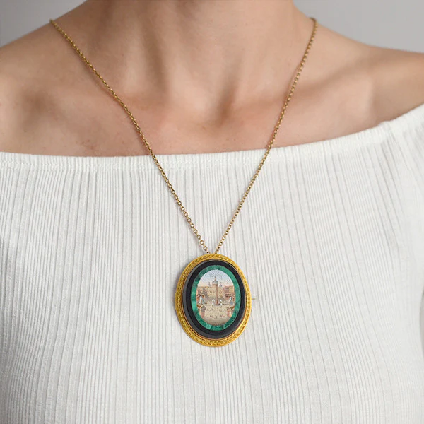 Victorian Large 18kt Vatican City Micro Mosaic Pin/Pendant - Image 7
