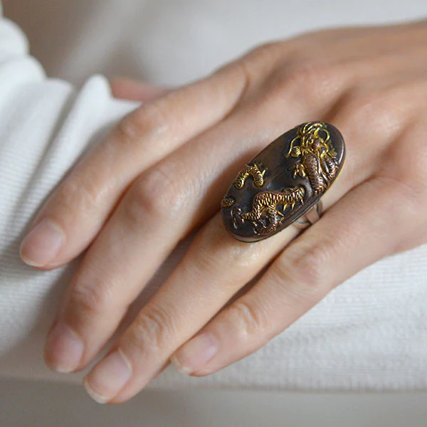 Victorian Large Mixed Metals Shakudo Dragon Ring - Image 7