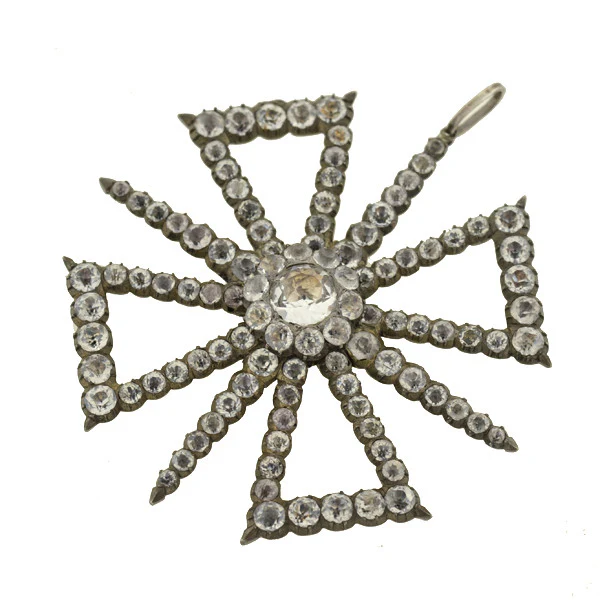Victorian Large Sterling & French Paste Maltese Cross Pendant - Image 2