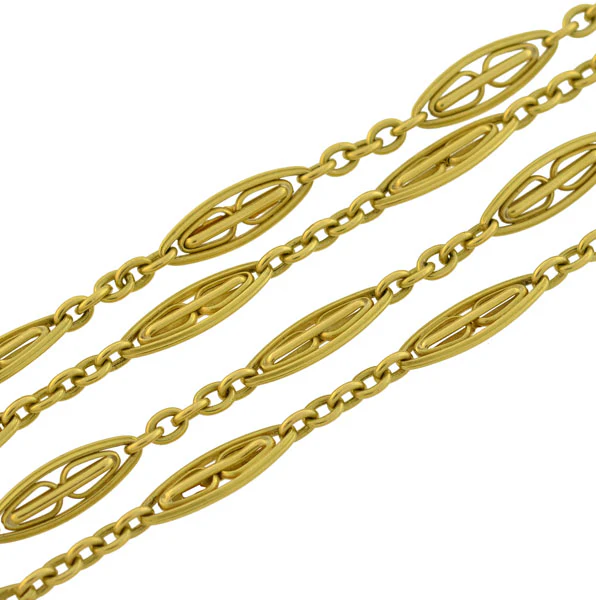 Victorian Long French 18kt Gold Link 60" Chain Necklace 42 Grams - Image 4