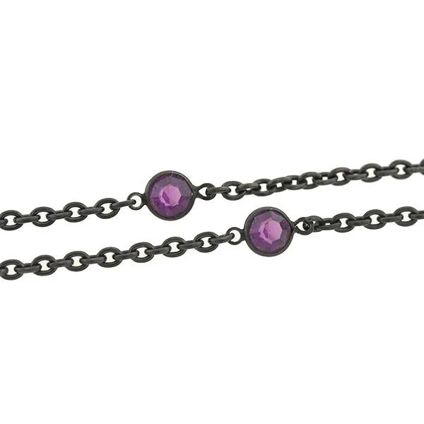 Victorian Long Gunmetal & Purple Crystal Chain 60" - Image 3