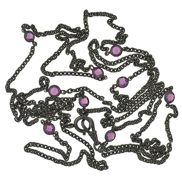 Victorian Long Gunmetal & Purple Crystal Chain 60" - Image 6