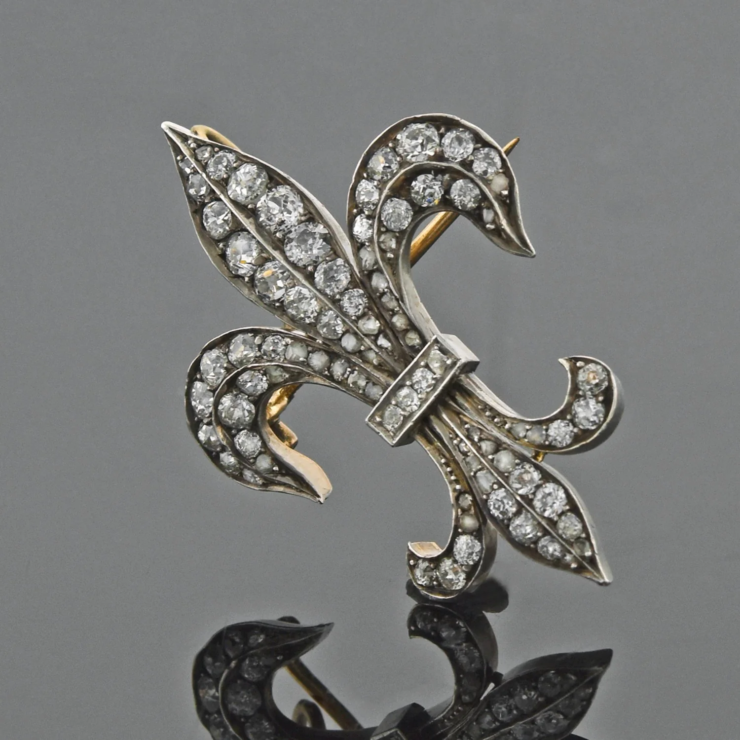 Victorian Russian Large Sterling/18kt Diamond Fleur De Lys Pin/Pendant 2.20ctw - Image 4