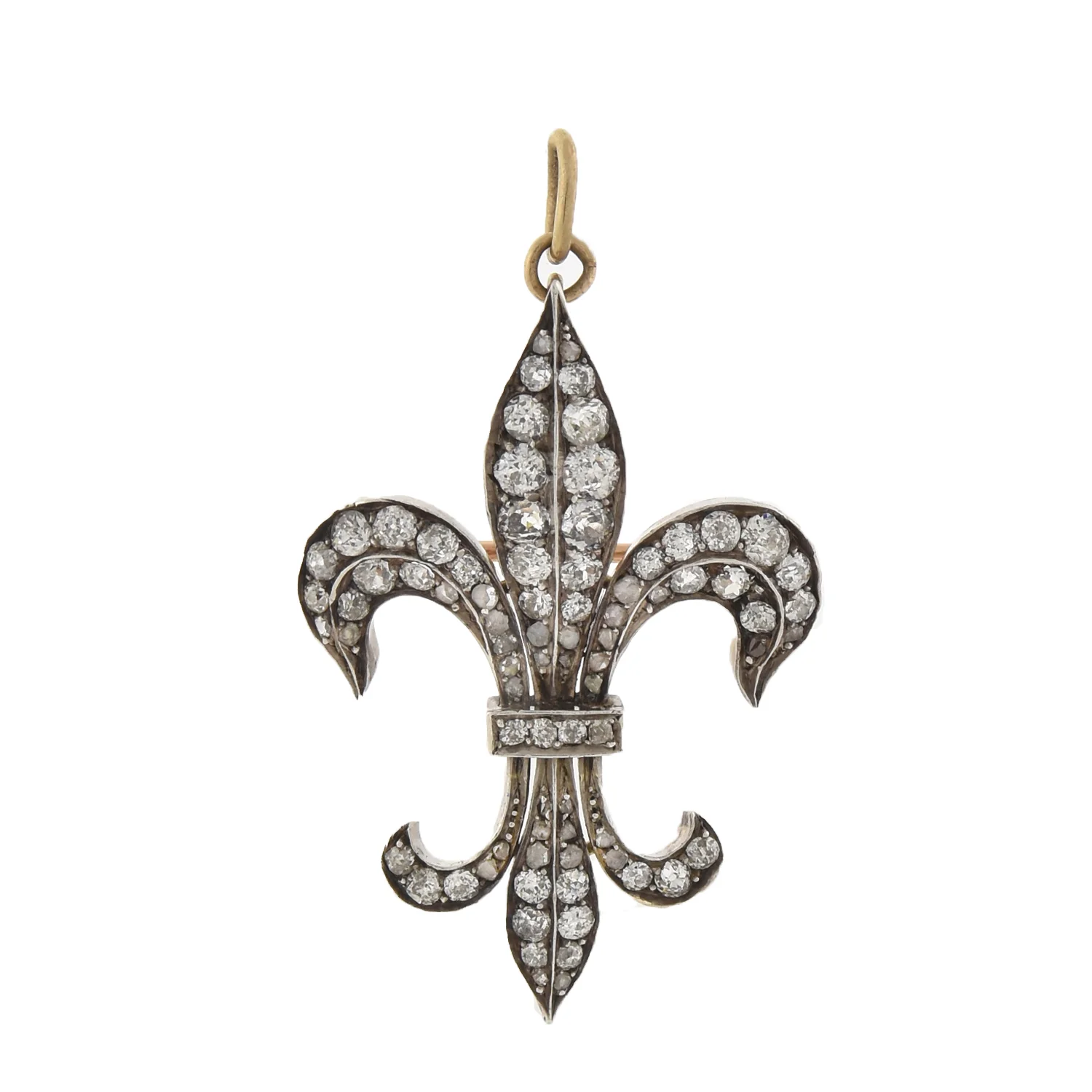 Victorian Russian Large Sterling/18kt Diamond Fleur De Lys Pin/Pendant 2.20ctw - Image 7
