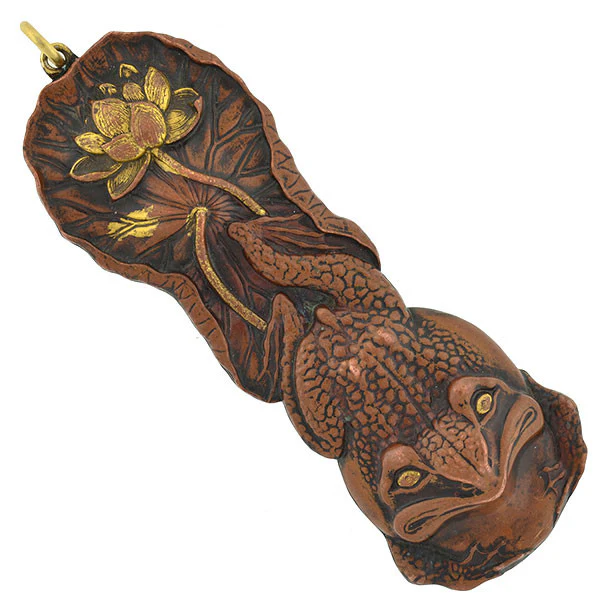 Victorian Huge Japanese Bronze Shakudo Frog Pendant - Image 2