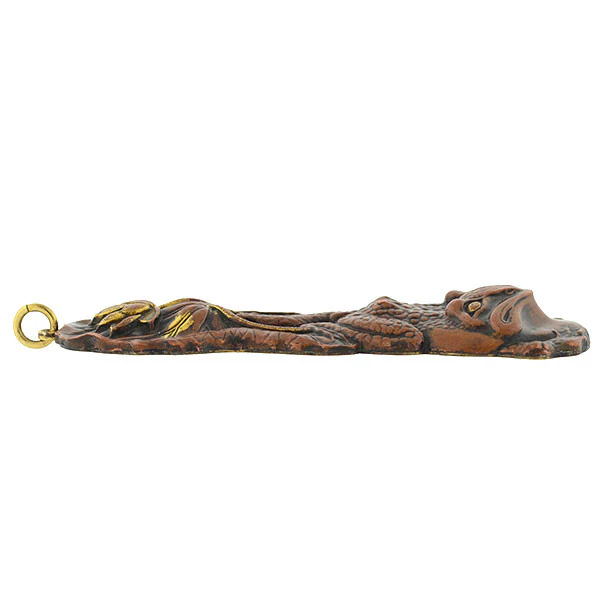 Victorian Huge Japanese Bronze Shakudo Frog Pendant - Image 5