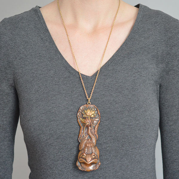 Victorian Huge Japanese Bronze Shakudo Frog Pendant - Image 7