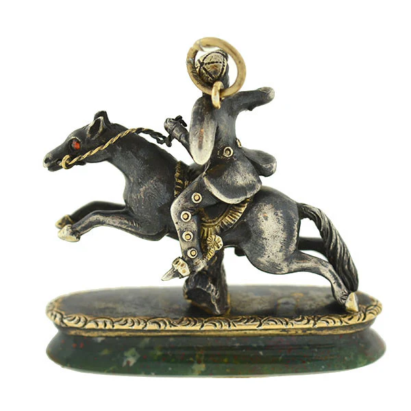 Victorian Silver & 15kt Horse Bloodstone Figural Fob - Image 3